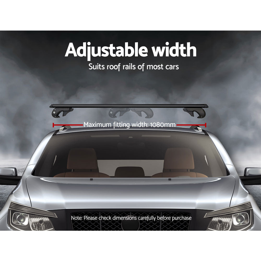 Universal Car Roof Rack 1080mm Cross Bars Aluminium Black Adjustable Car 90kgs load Carrier