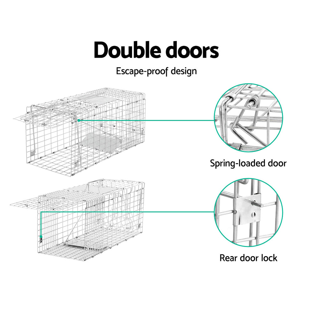 Humane Animal Trap Cage 94 x 34 x 36cm - Silver