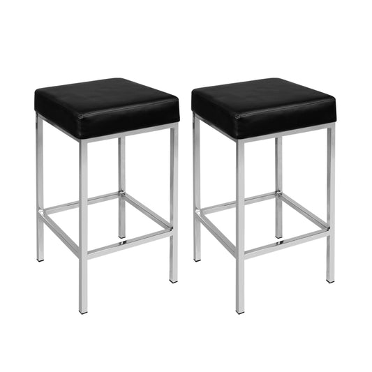 Artiss Set of 2 PU Leather Backless Bar Stools - Black and Chrome