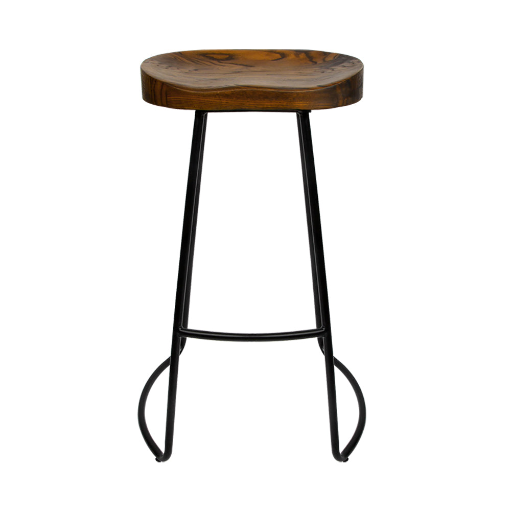 Artiss Set of 2 Elm Wood Backless Bar Stools 65cm - Black and Dark Natural