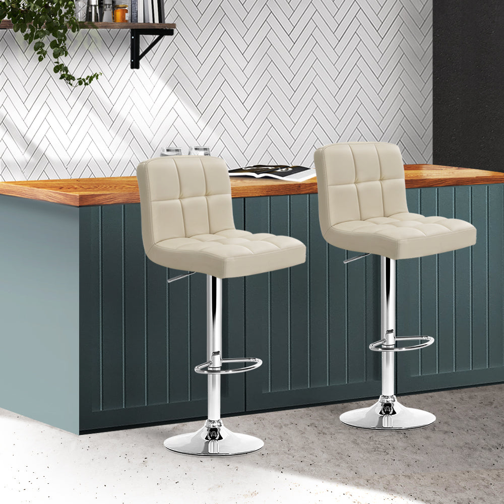 Artiss Set of 2 PU Leather Gas Lift Bar Stools - Beige