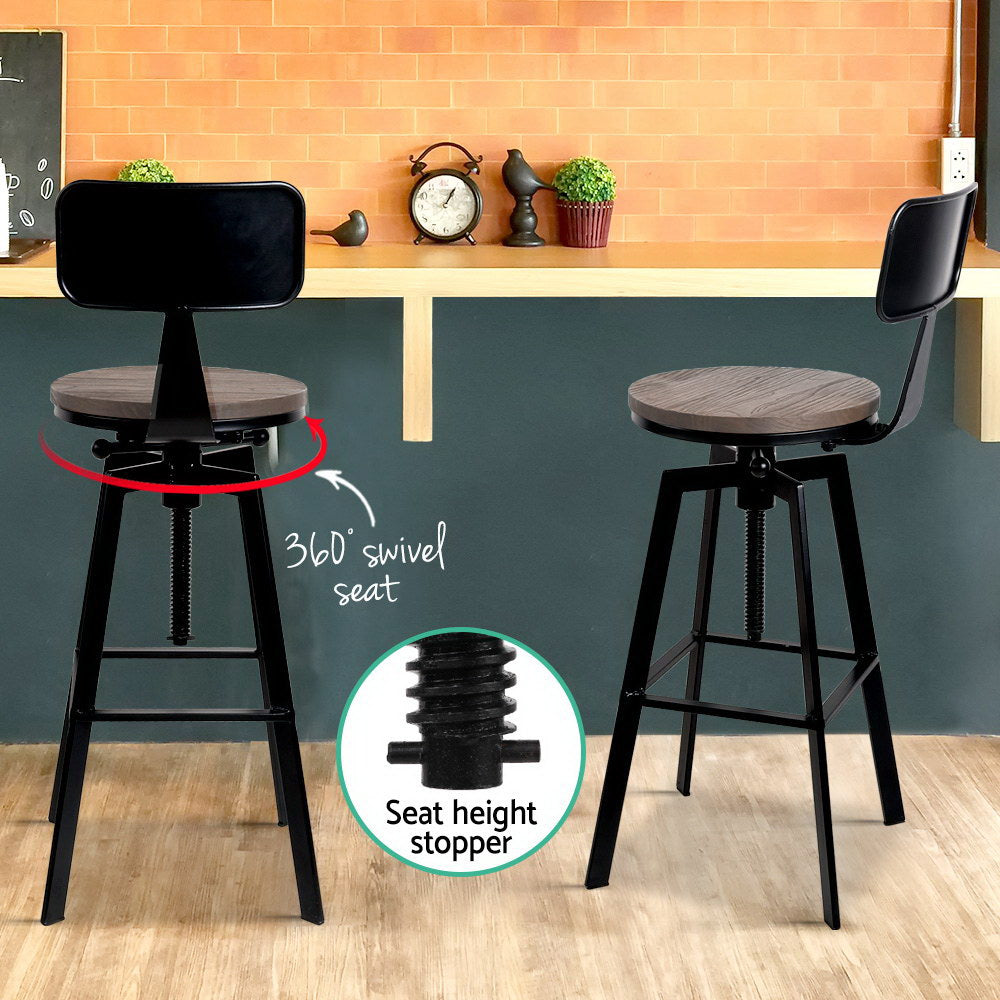 Artiss Rustic Industrial Style Metal Bar Stool - Black and Wood