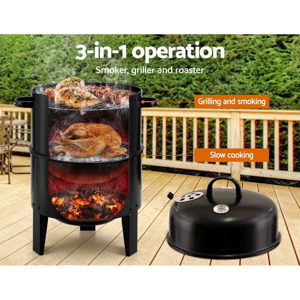 Grillz 3-in-1 Charcoal BBQ Smoker - Black