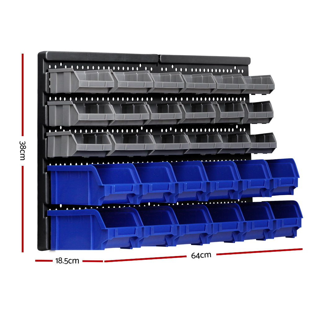 Giantz 60 Bin Wall Mounted Rack Storage Tools Garage Organiser Shed Work Bench