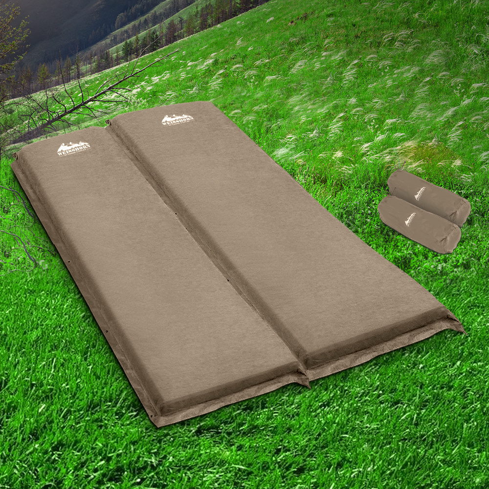 Weisshorn Self Inflating Mattress Camping Sleeping Mat Air Bed Pad Double Coffee 10CM Thick