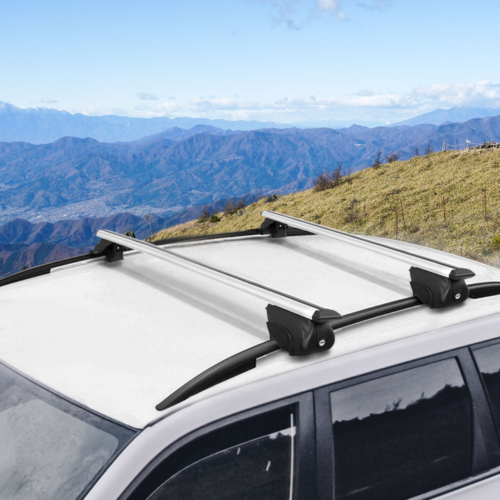 Universal Car Roof Rack Cross Bars Aluminium Adjustable 111cm Silver Upgraded