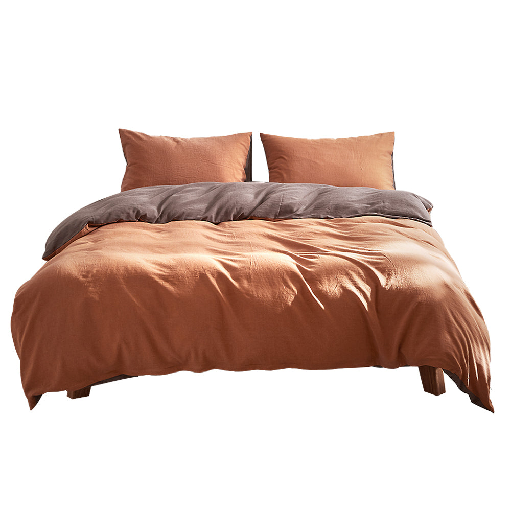 Cosy Club Quilt Cover Set Cotton Duvet Queen Orange Brown