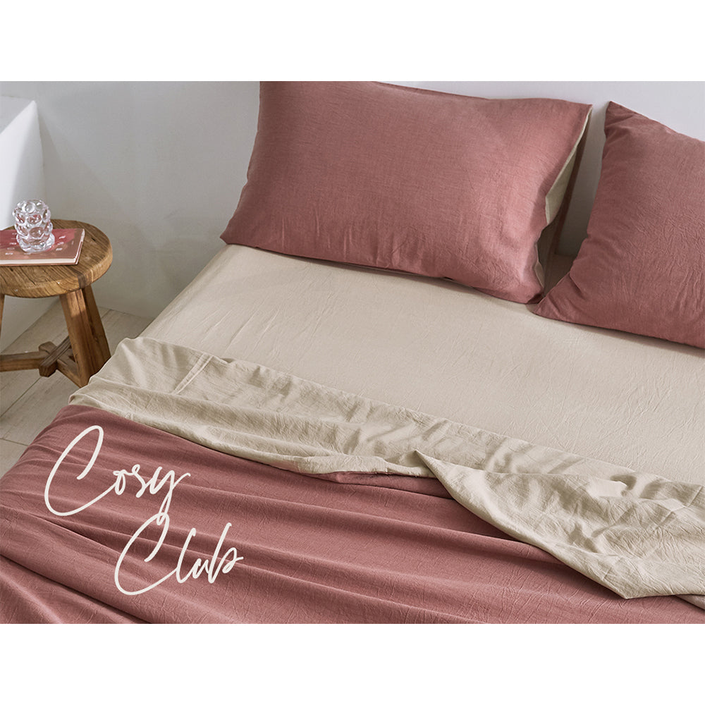 Cosy Club Sheet Set Cotton Sheets Double Vanilla Rhubarb