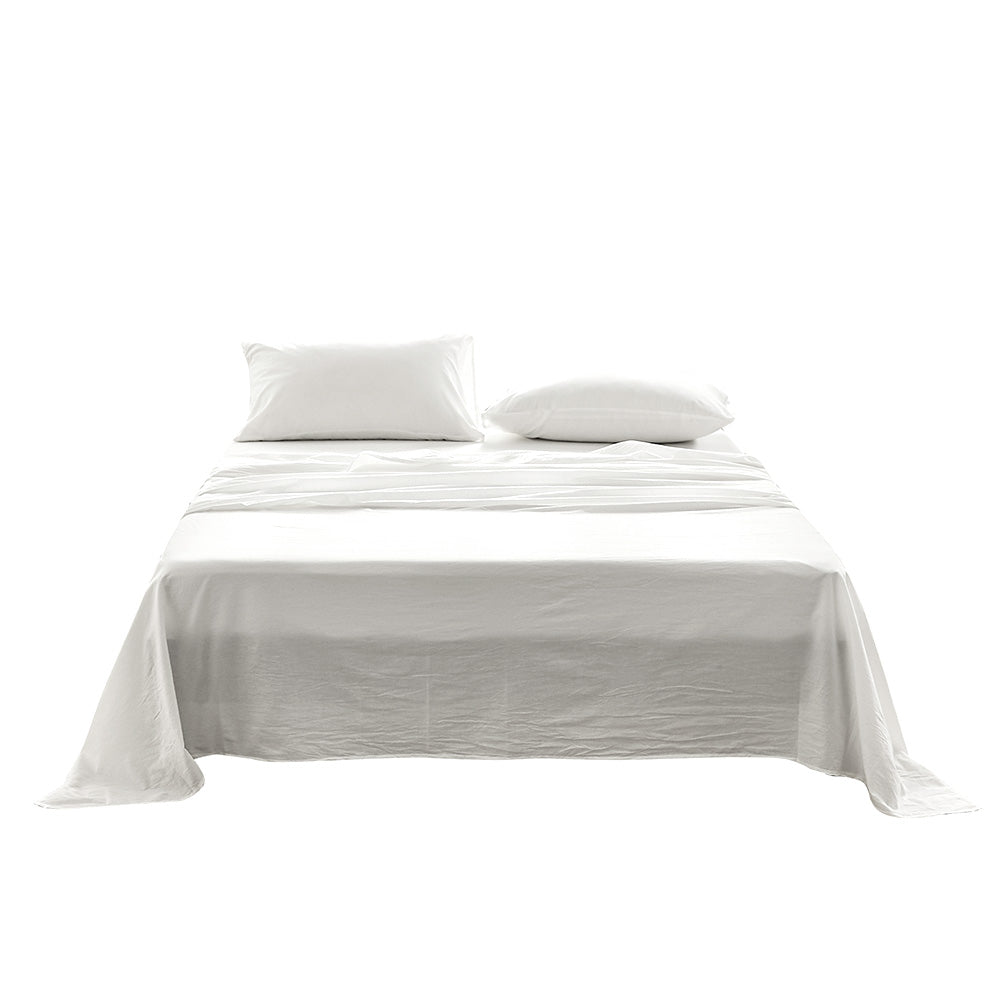 Cosy Club Washed Cotton Sheet Set White Double