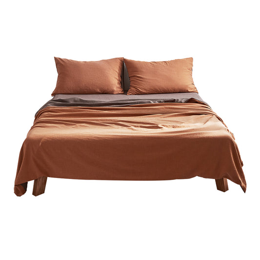 Cosy Club Sheet Set Cotton Sheets King Orange Brown