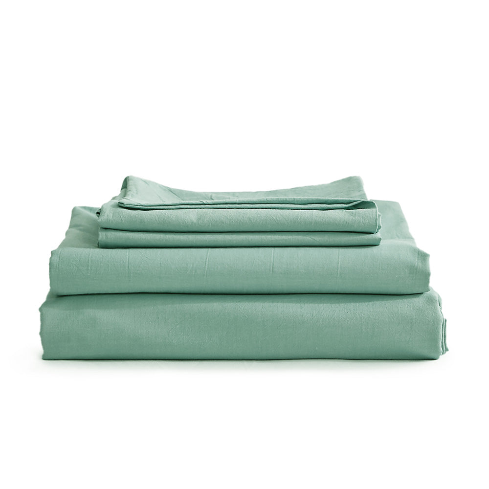 Cosy Club Washed Cotton Sheet Set Queen Green