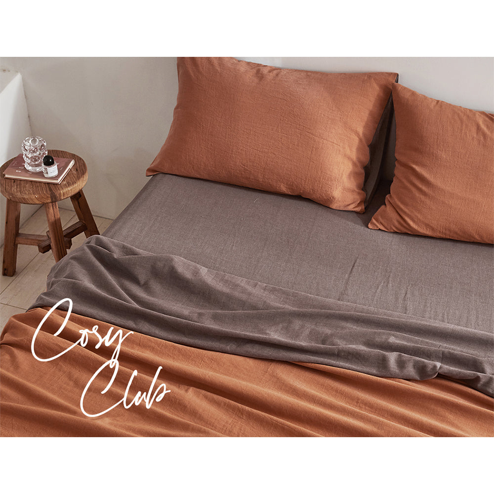 Cosy Club Sheet Set Cotton Sheets Queen Orange Brown