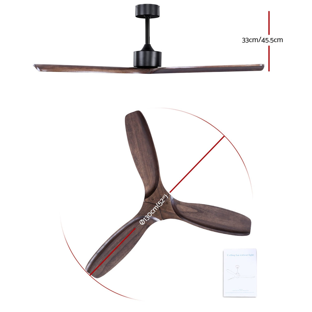 Devanti 52'' Ceiling Fan With Remote Control Fans 3 Wooden Blades Timer 1300mm