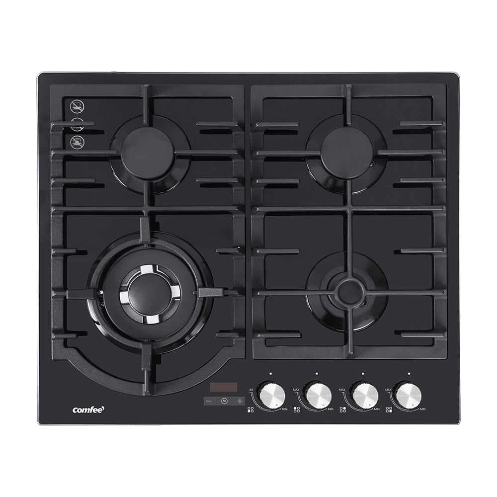 Comfee 60cm Gas Cooktop 4 Burners Kitchen Gas Hob Trivets Stove Cook Top Black