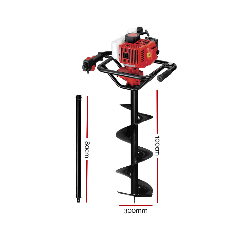 Giantz 92CC Petrol Post Hole Digger Drill Borer Fence Extension Auger Bits