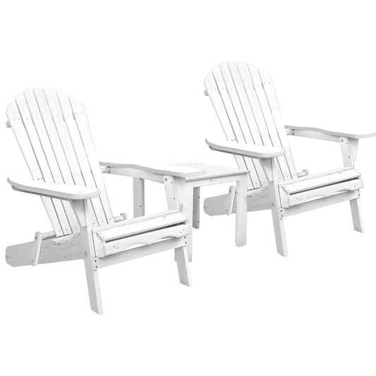 Gardeon 3 Piece Outdoor Adirondack Beach Chair and Table Set - White