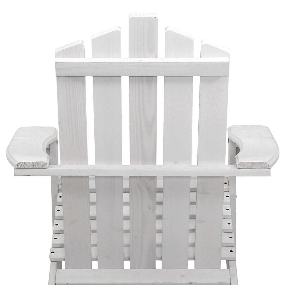 Gardeon Outdoor Sun Lounge Beach Chairs Table Setting Wooden Adirondack Patio - White