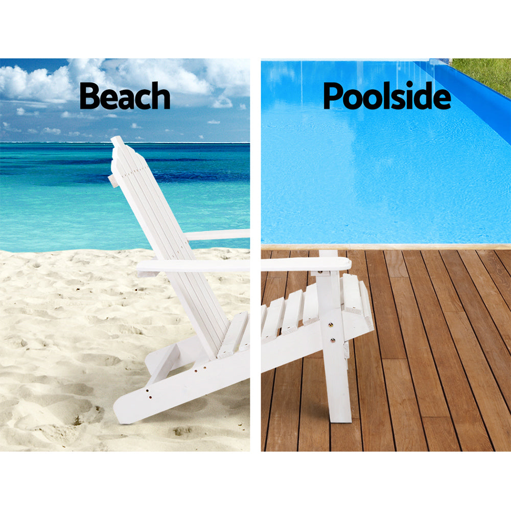 Gardeon Outdoor Sun Lounge Beach Chairs Table Setting Wooden Adirondack Patio - White