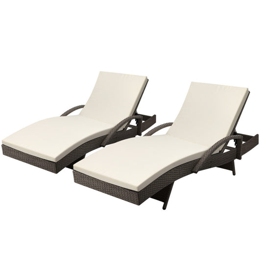 Gardeon Set of 2 Outdoor Sun Lounge Chair with Cushion- Grey