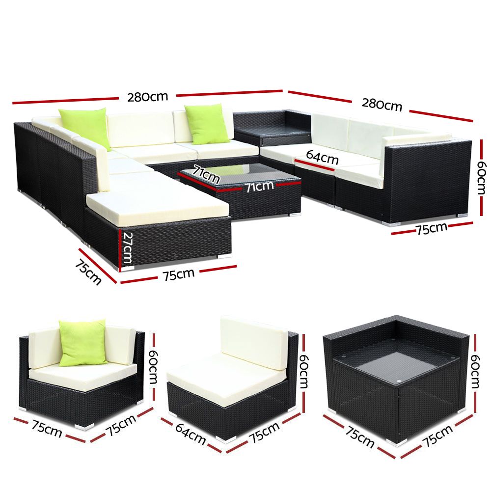 Gardeon 11PC Sofa Set with Storage Cover Outdoor Furniture Wicker