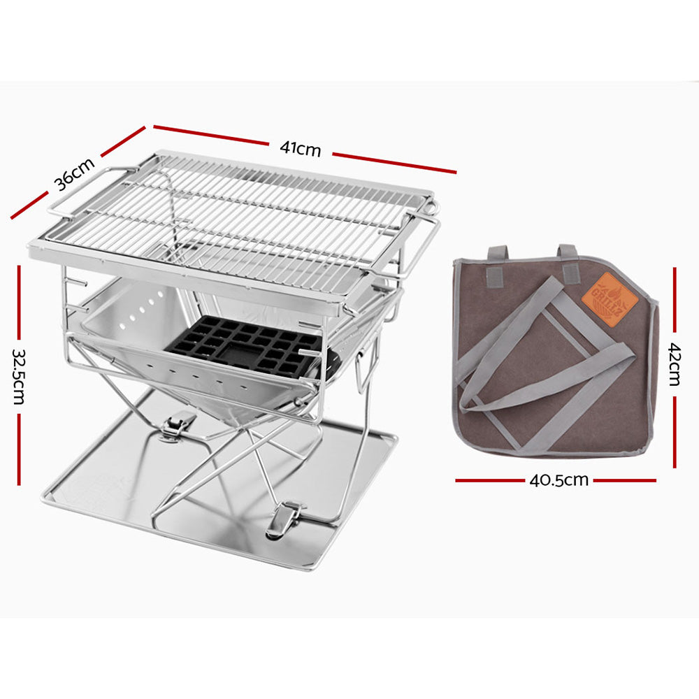 Grillz Camping Fire Pit BBQ Portable Folding Stainless Steel Stove Outdoor Pits