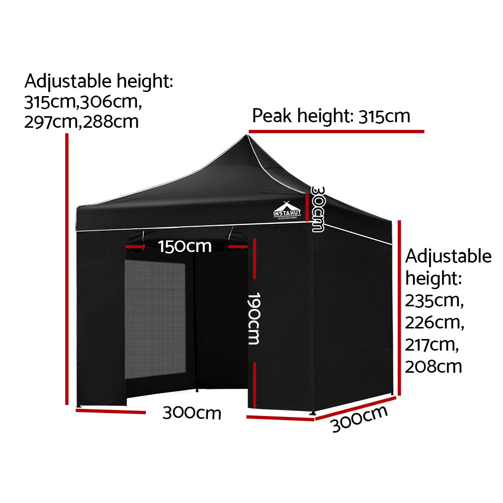 Instahut Gazebo Pop Up Marquee 3x3m Folding Wedding Tent Gazebos Shade Black