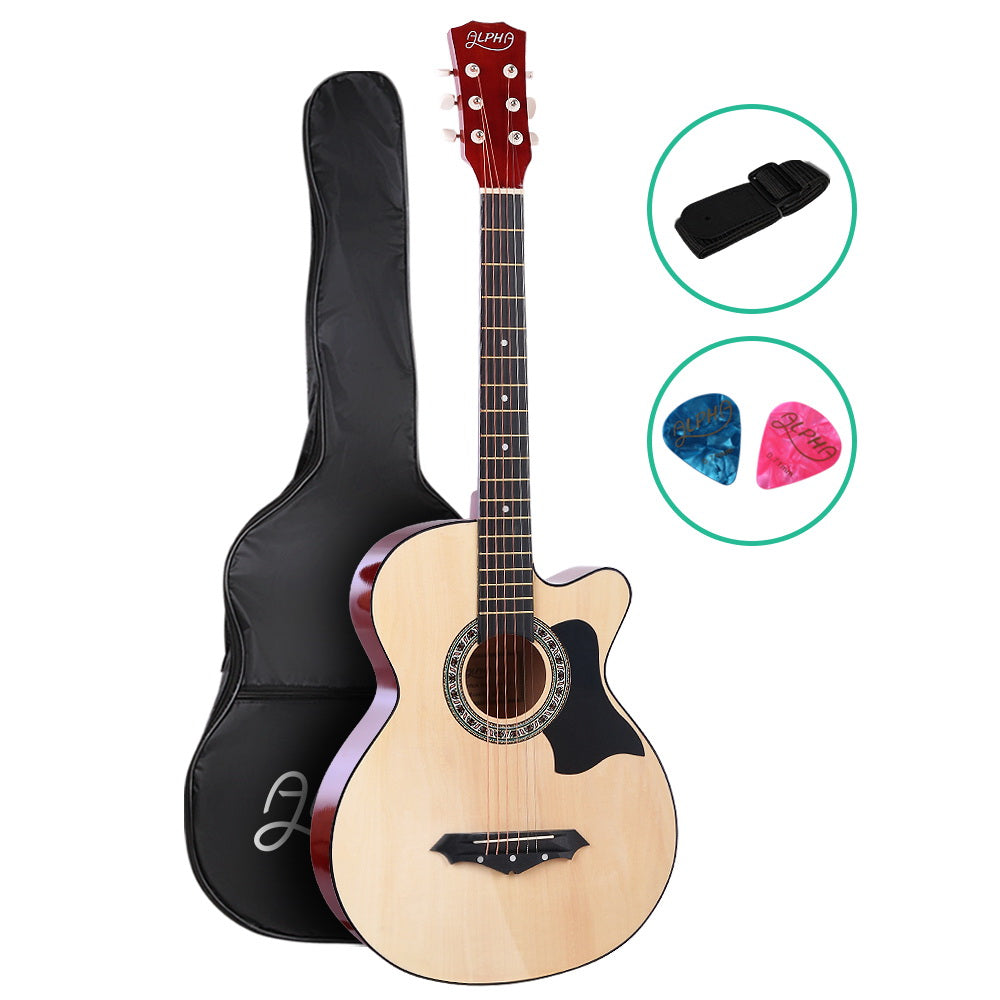 ALPHA 38 Inch Wooden Acoustic Guitar Natural Wood