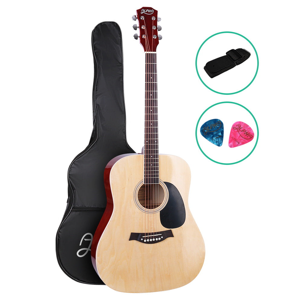 ALPHA 41 Inch Wooden Acoustic Guitar Natural Wood