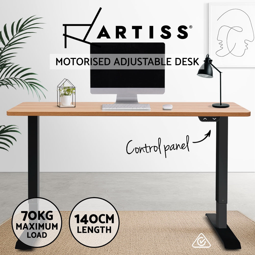 Artiss Standing Desk Adjustable Height Desk Electric Motorised Black Frame Oak Desk Top 140cm