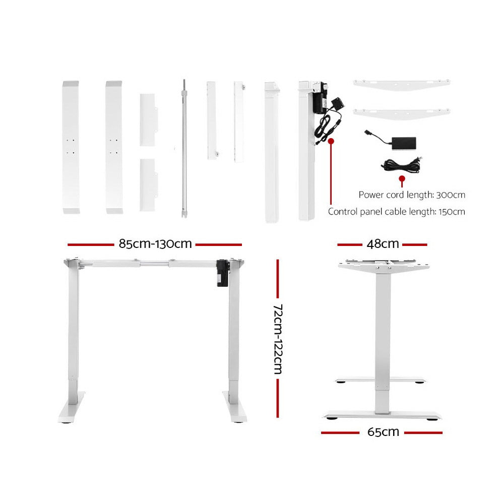 Artiss Standing Desk Adjustable Height Desk Electric Motorised White Frame Desk Top 140cm