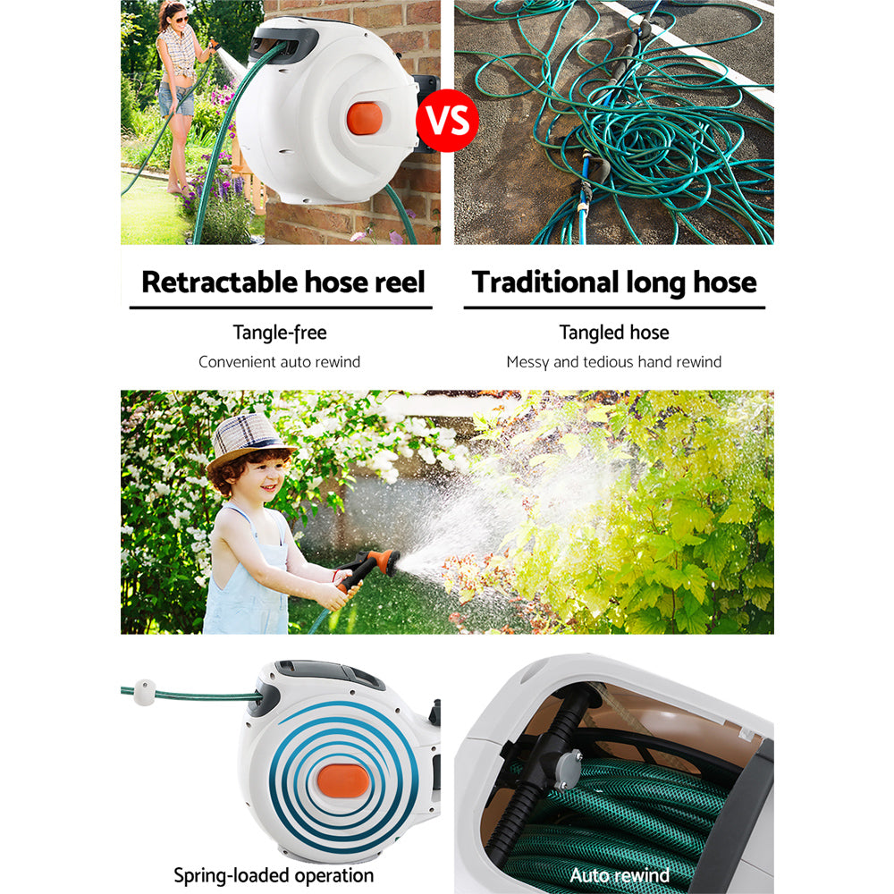 Greenfingers Retractable Hose Reel 20M Garden Water Spray Gun Auto Rewind