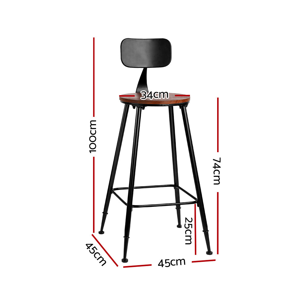 Set of 2 Artiss Bar Stools Pinewood Metal - Black and Wood