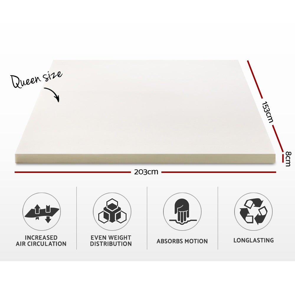 Giselle Bedding Memory Foam Mattress Topper w/Cover 8cm - Queen