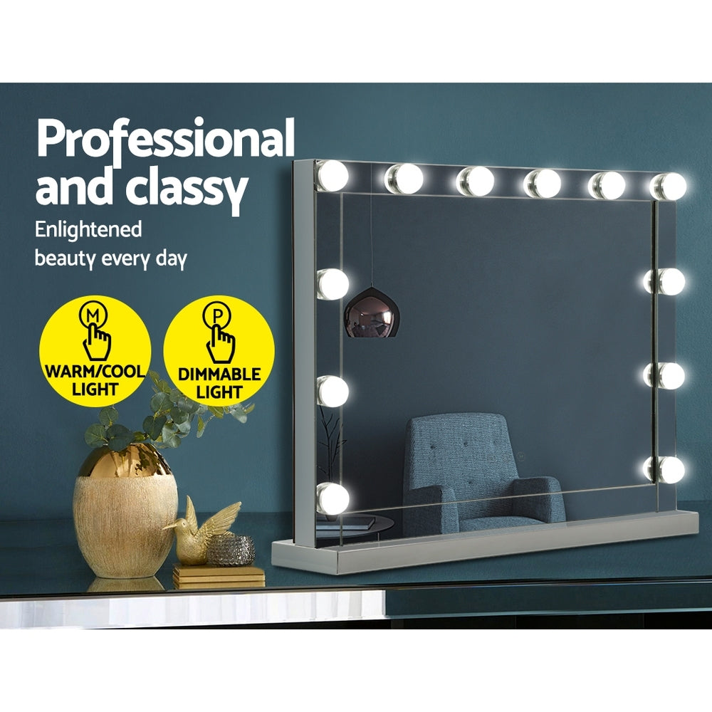 Embellir Hollywood Makeup Mirror With Light 12 LED Bulbs Vanity Lighted Silver 58cm x 46cm