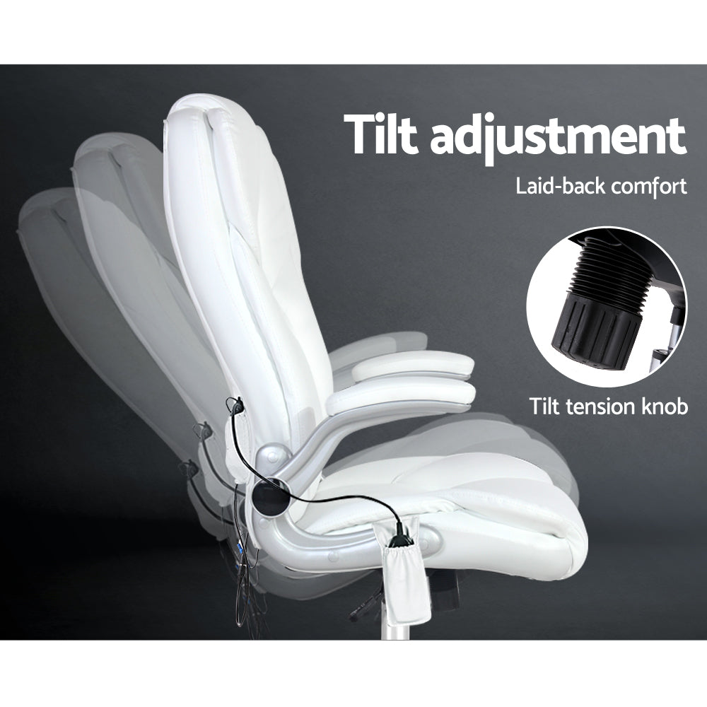 PU Leather 8 Point Massage Office Chair - White