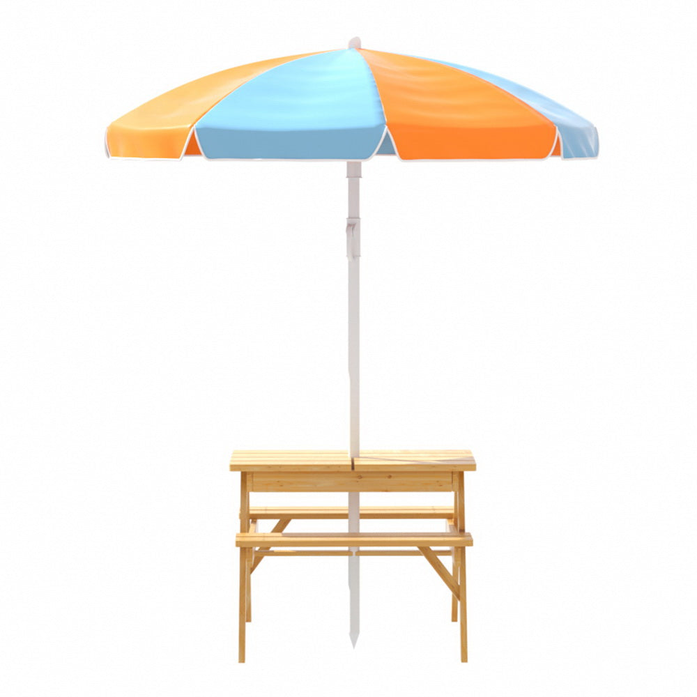 Keezi Kids Outdoor Table and Chairs Picnic Bench Set Umbrella Water Sand Pit Box