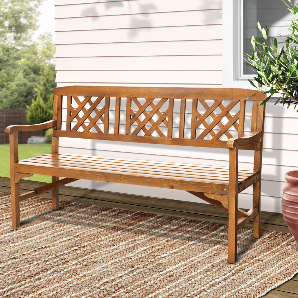 Gardeon Wooden Garden Bench 3 Seat Patio Furniture Timber Outdoor Lounge Chair Natural