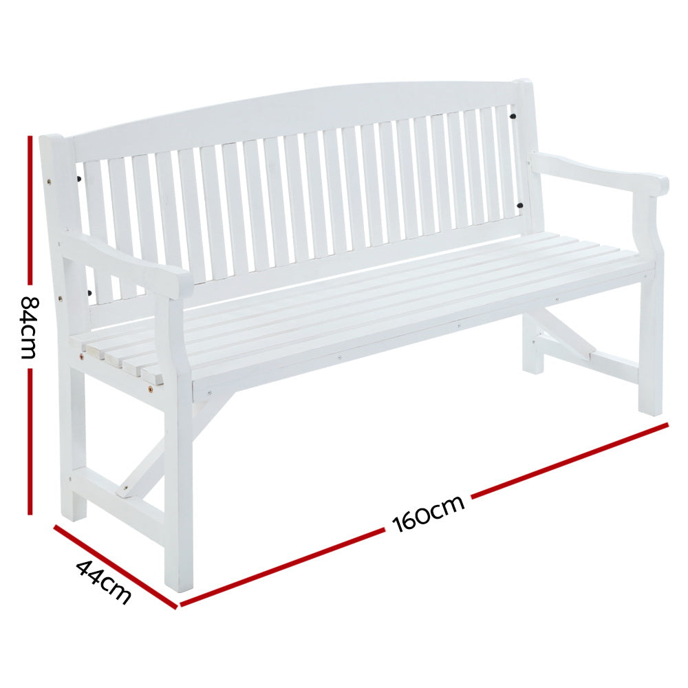 Gardeon Wooden Garden Bench Chair Outdoor Furniture Patio Deck 3 Seater White