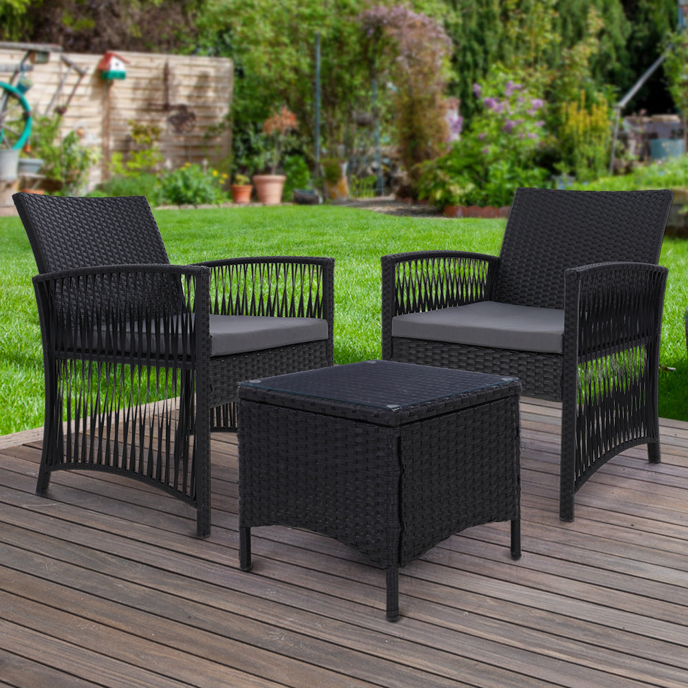 Gardeon Patio Furniture Outdoor Bistro Set Dining Chairs Setting 3 Piece Wicker