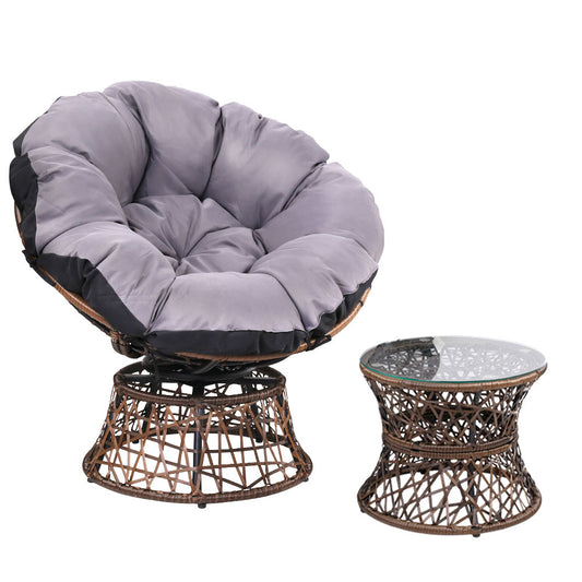 Gardeon Outdoor Papasan Chairs Table Lounge Setting Patio Furniture Wicker Brown