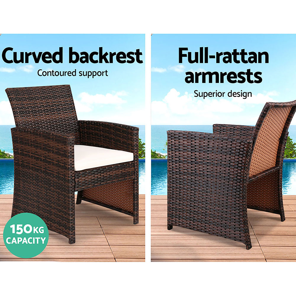 Gardeon Rattan Furniture Outdoor Lounge Setting Wicker Dining Set w/Storage Cover Brown