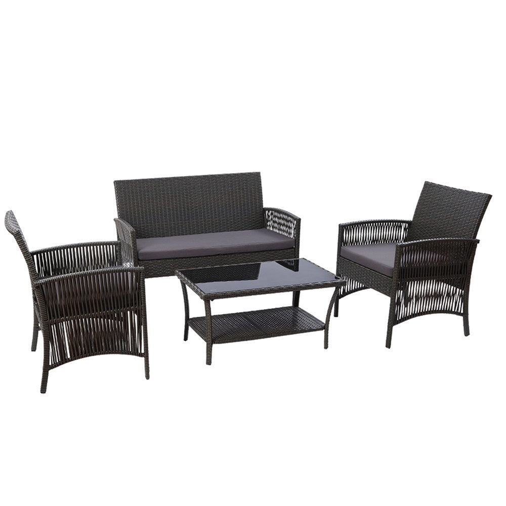 Gardeon 4 PCS Outdoor Furniture Lounge Setting Wicker Dining Set Grey