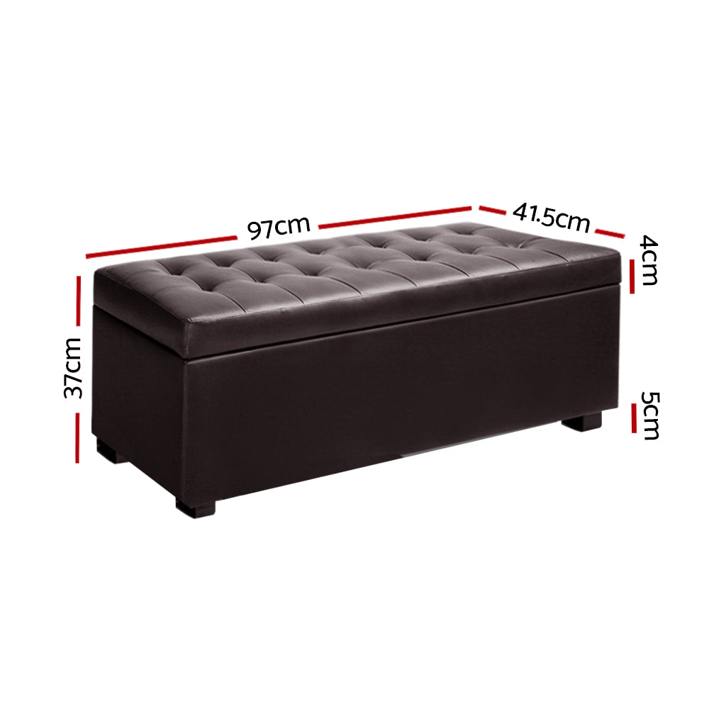 Artiss Storage Ottoman Blanket Box Footstool Leather Foot Stool Chest Toy Brown