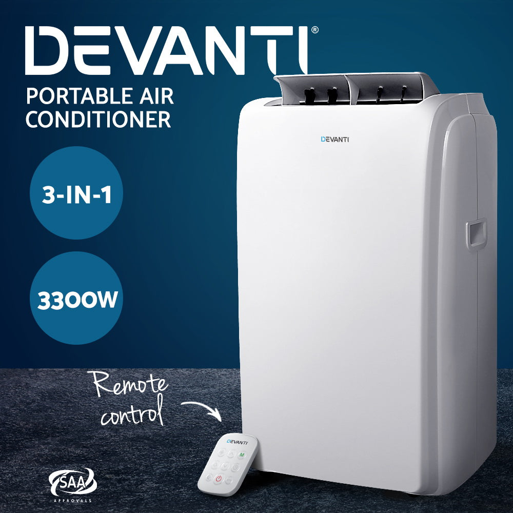 Devanti Portable Air Conditioner Cooling Mobile Fan Cooler Remote Window Kit White 3300W