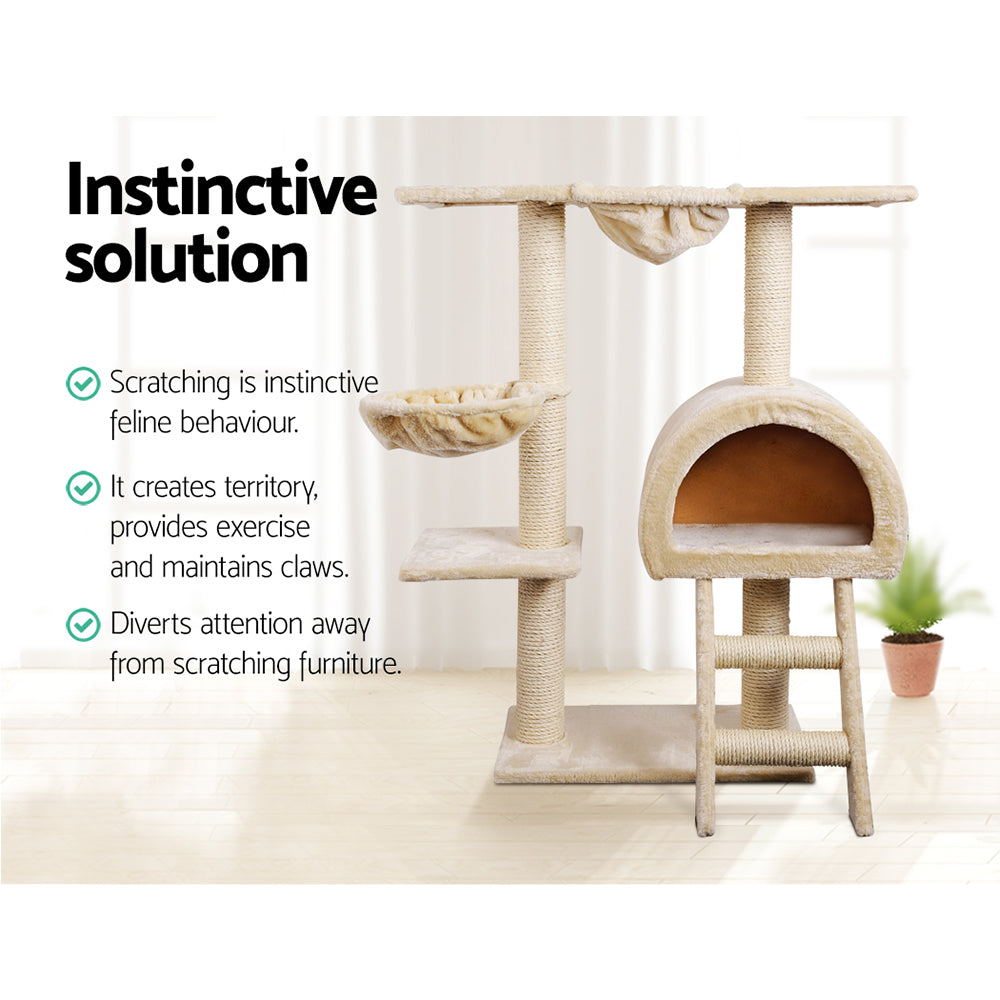 i.Pet Cat Tree Trees Scratching Post Scratcher Condo Tower House Bed Beige 100cm