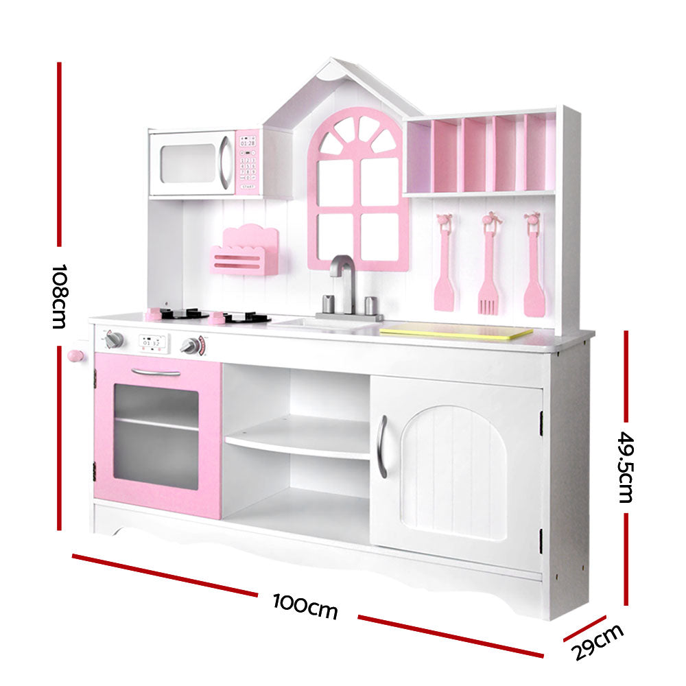 Keezi Kids Wooden Kitchen Play Set - White & Pink