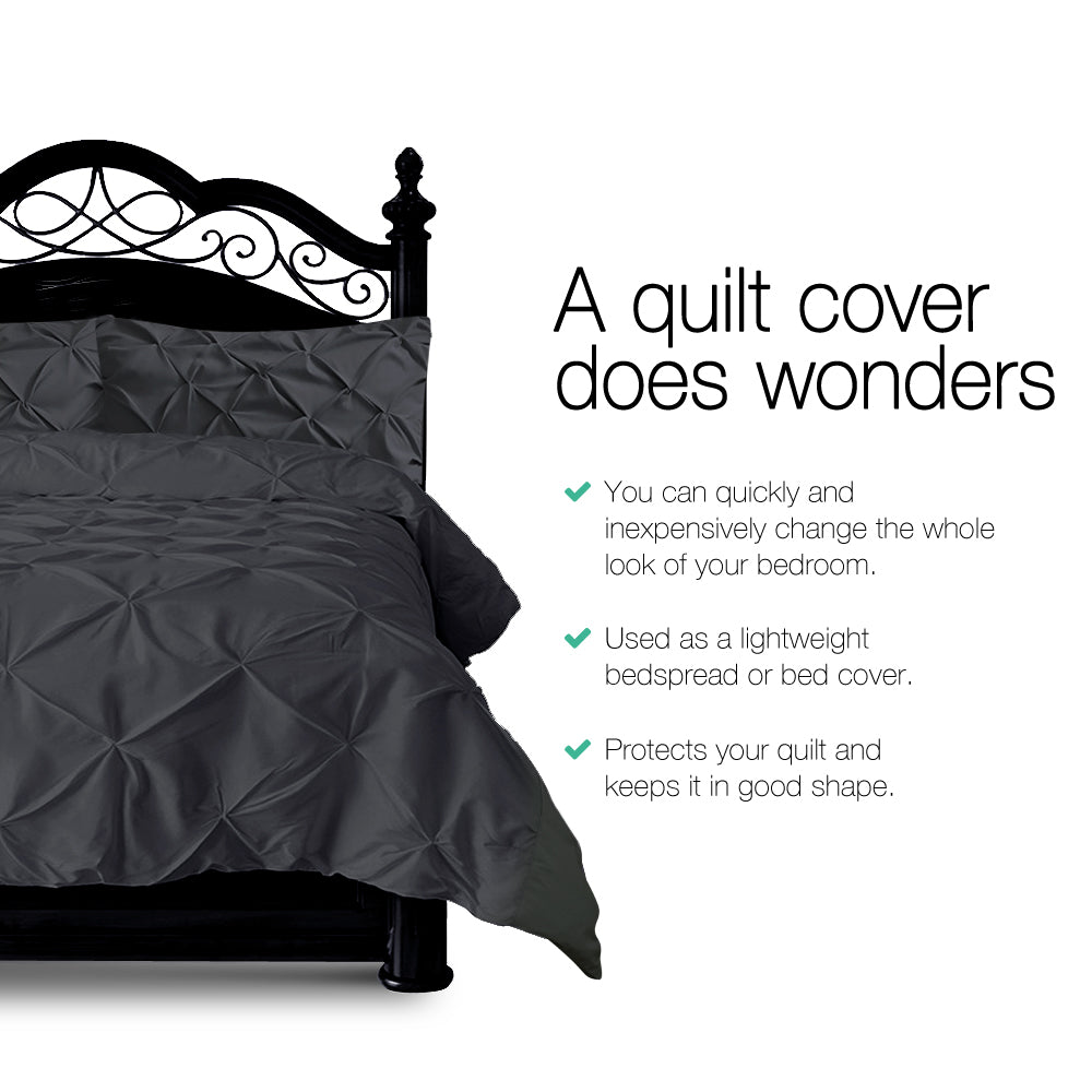 Giselle Bedding Quilt Cover Set King Pinch Pleat Diamond Duvet Doona Case Black