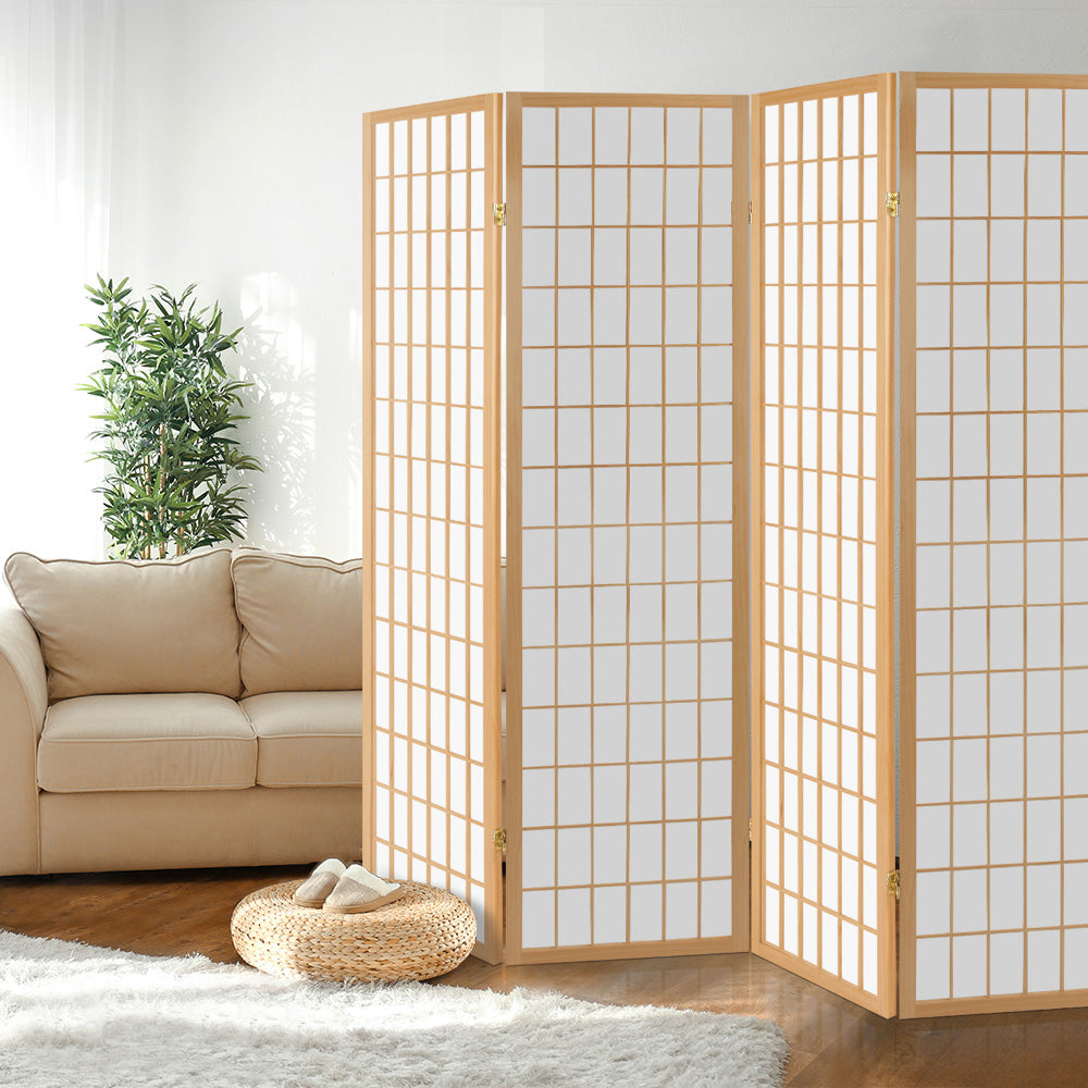 Artiss Room Divider Screen Wood Timber Dividers Fold Stand Wide Beige 4 Panel