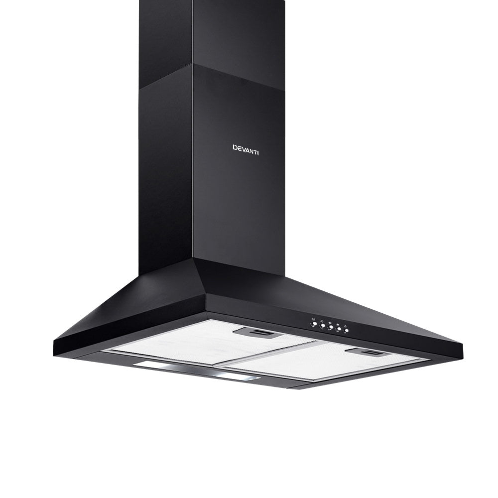 Devanti Pyramid Range Hood Rangehood 600mm 60cm Kitchen Canopy Black