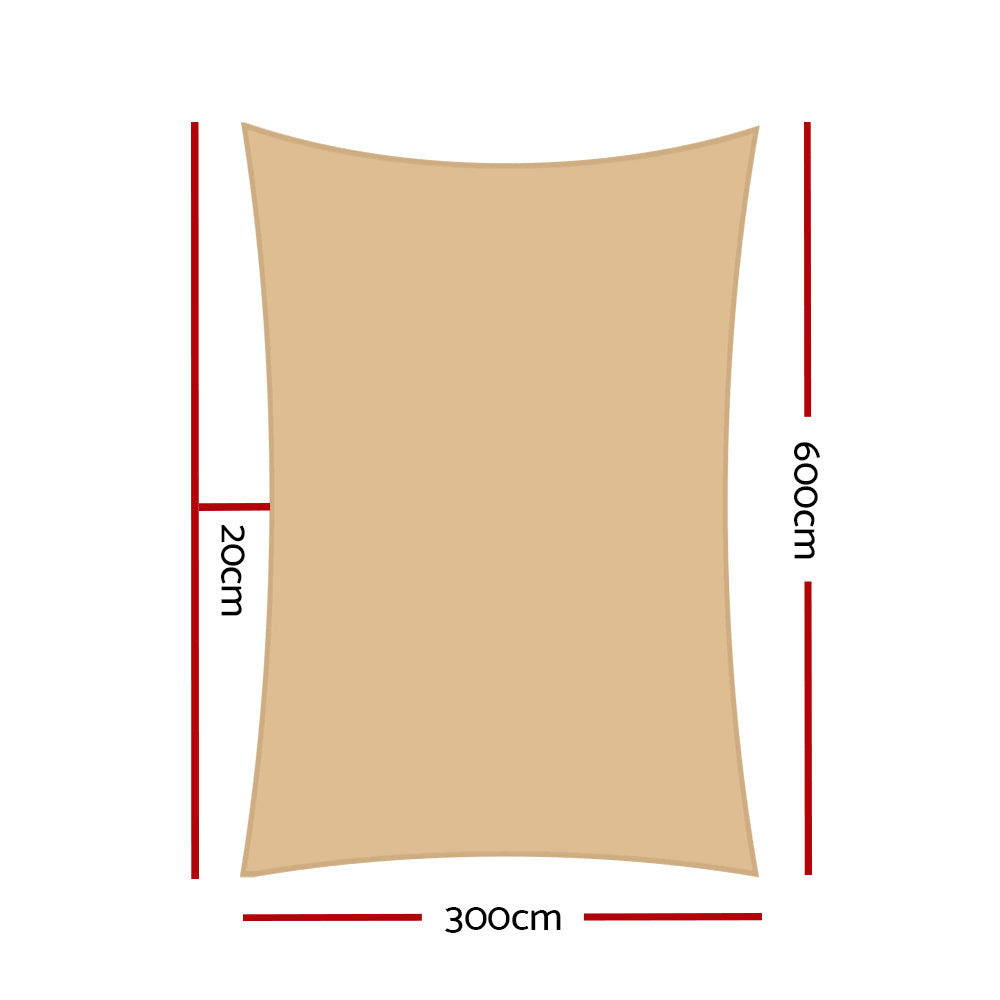 Instahut 3 x 6m Waterproof Rectangle Shade Sail Cloth - Sand Beige